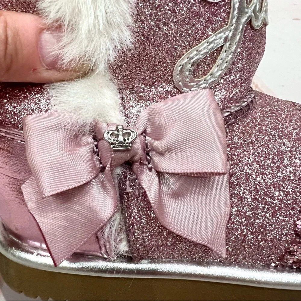 Juicy Couture Girls Lil Banning Glitter Rose Pink Faux Fur Lined Winter Boots